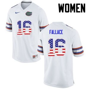 Women's Florida Gators #16 Brian Fallace NCAA Nike White USA Flag Fashion Authentic Stitched College Football Jersey KSC1862SP